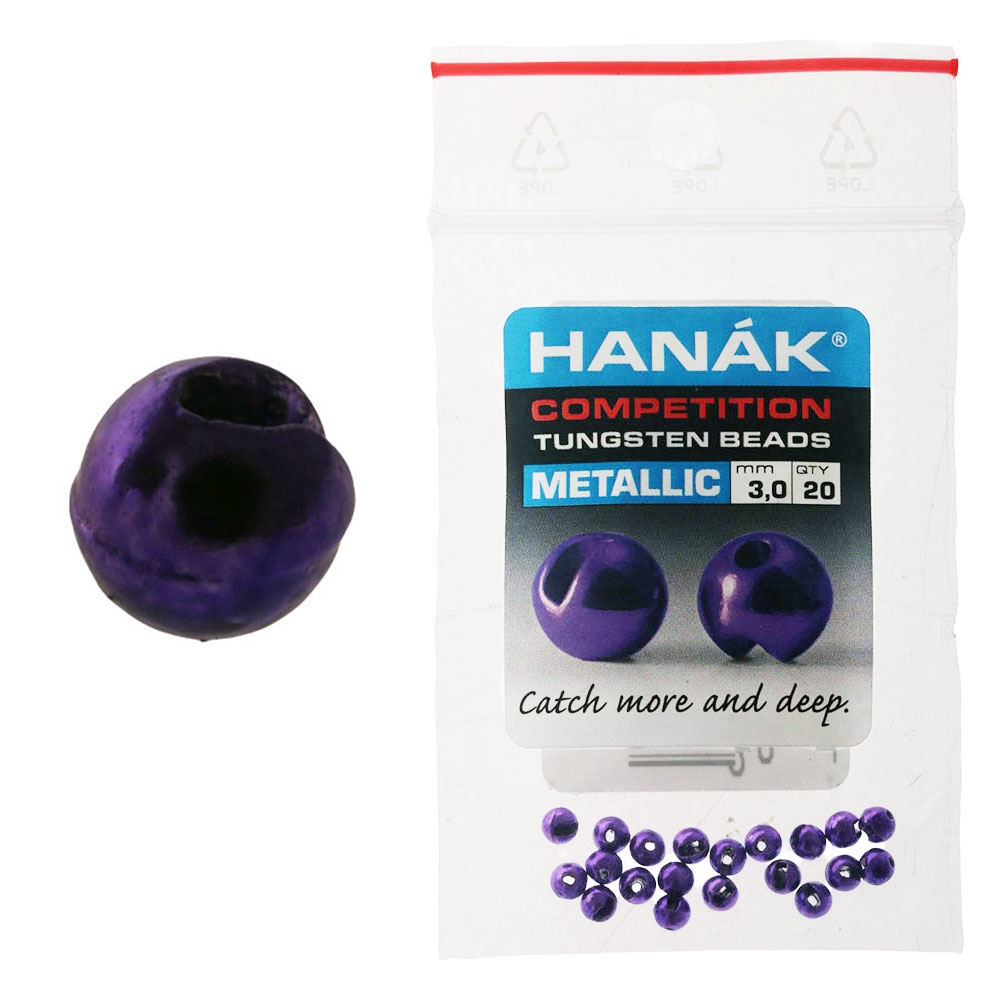 HANAK Competition METALLIC+ Tungsten Beads Dark Violet 3.0mm Qty 20
