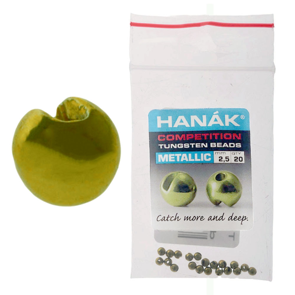 HANAK Competition METALLIC+ Tungsten Beads Olive 2.5mm Qty 20