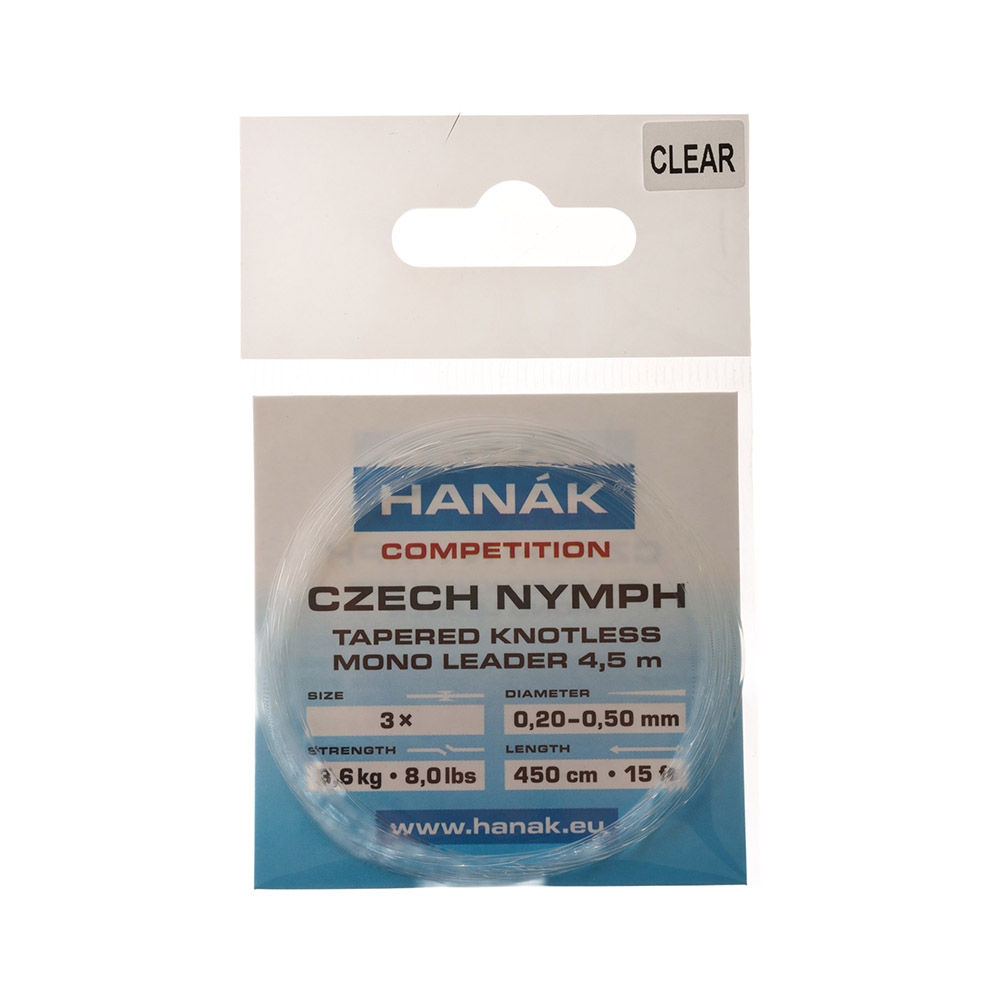 HANAK Competition Tapered Knotless Mono Czech Nymph Leader 4.5m Clear