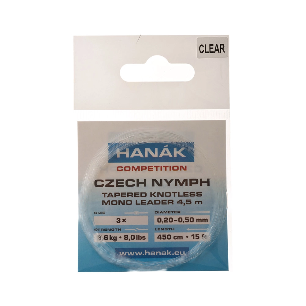 HANAK Competition Tapered Knotless Mono Czech Nymph Leader 4.5m Clear HANAK Competition Tapered Knotless Mono Czech Nymph Leader 4.5m Clear