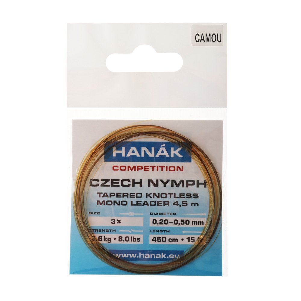HANAK Competition Tapered Knotless Mono Czech Nymph Leader 4.5m Camou