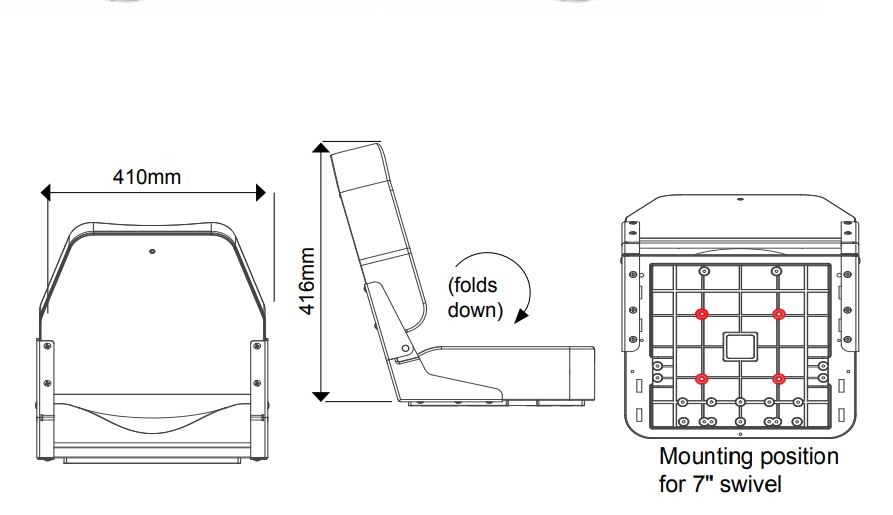 Oceansouth High Back Deluxe Fold Down Boat Seat - Upholstered