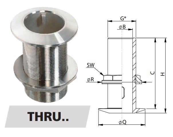 V-Quipment Stainless Steel Through-Hull Fitting - Chamfered Flange