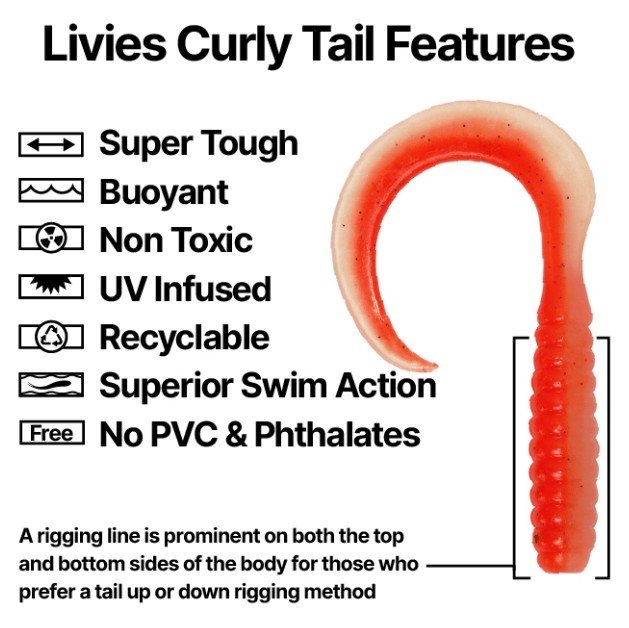 Catch Black Label Livies Curly Tail Soft Bait 6in Qty 4