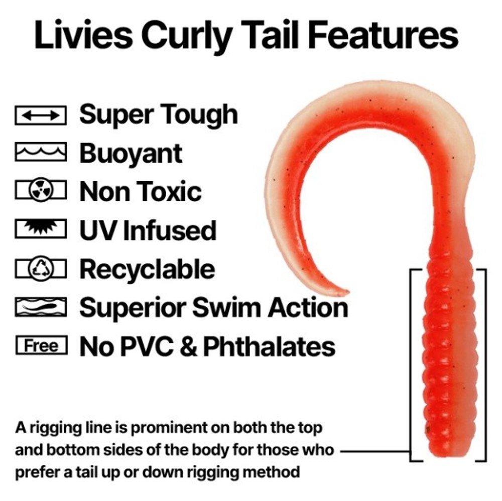 Catch Black Label Livies Curly Tail Soft Bait 6in Qty 4 Catch Black Label Livies Curly Tail Soft Bait 6in Qty 4