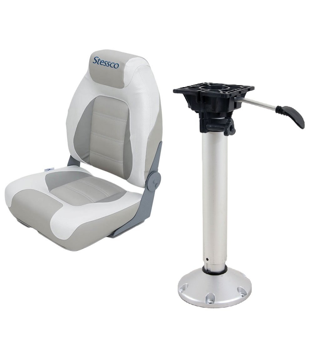 Stessco Premium Folding Skipper Boat Seat with Oceansouth Waverider Gas Suspension Pedestal