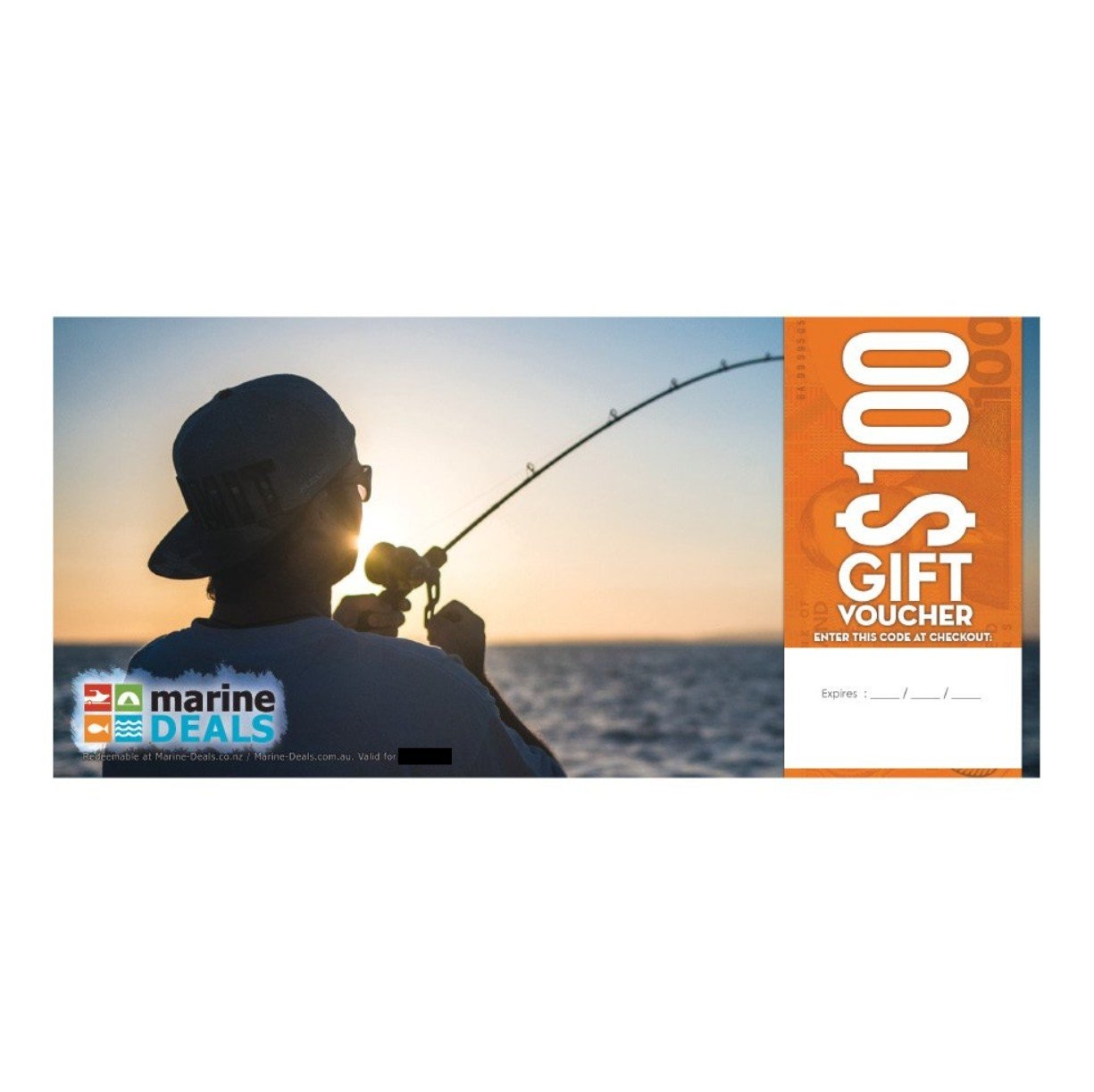 Marine Deals $100 Gift Voucher with Sleeve - Hooked up on Sunrise