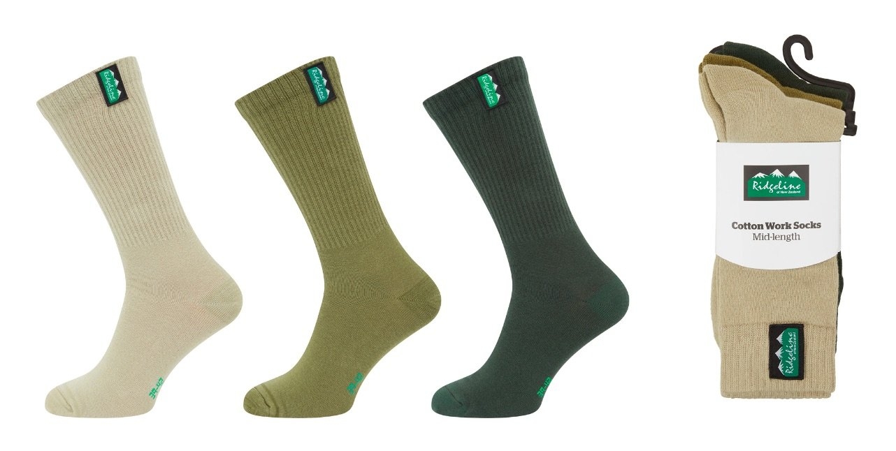Ridgeline Cotton Work Socks 3-Pack Olive Mid Length
