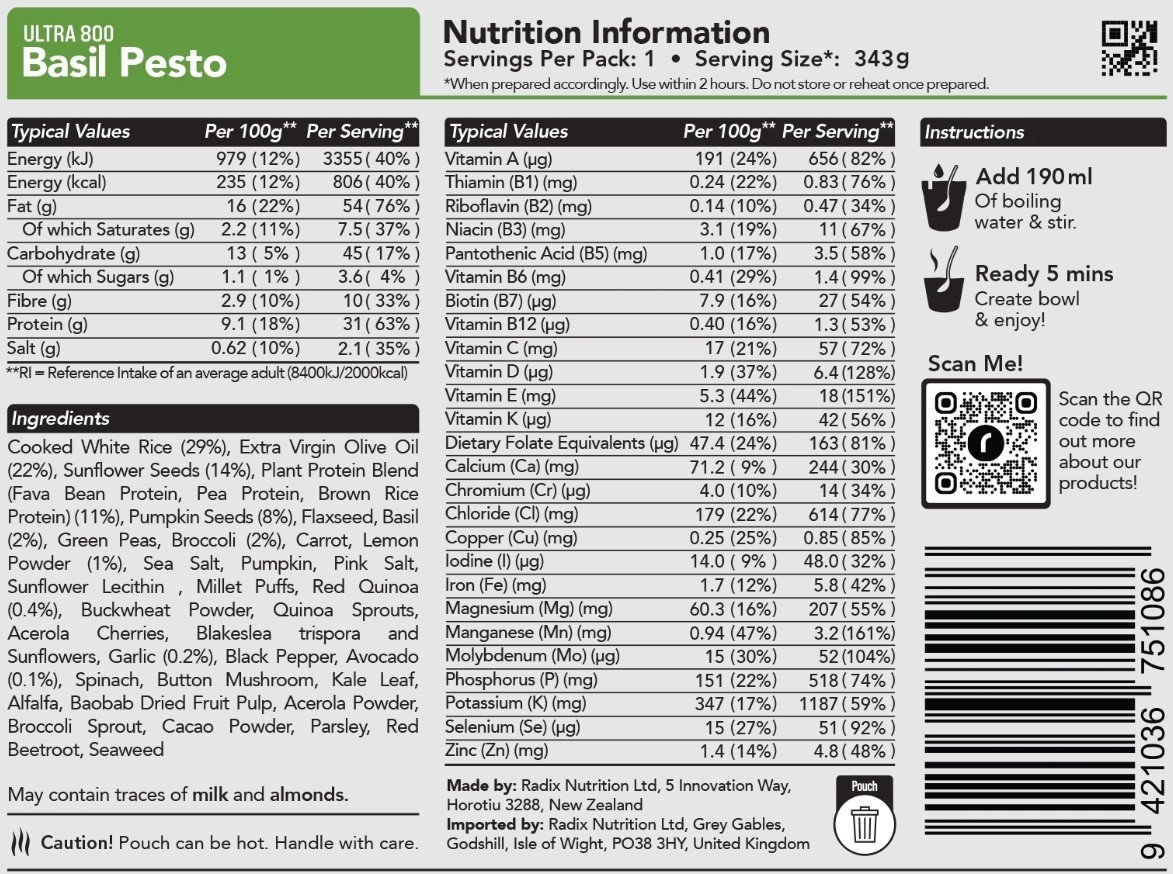 Radix Ultra Plant-Based Meal V9 800kcal