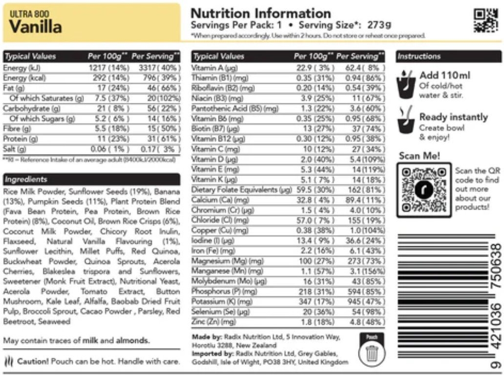 Radix Ultra Breakfast Meal V9 800kcal