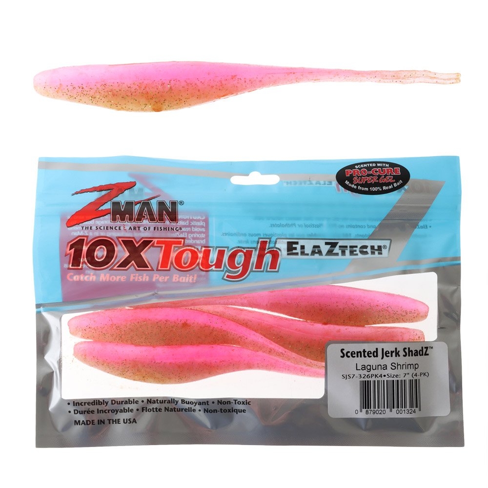 Z-Man Jerk ShadZ Scented Soft Bait 17cm Qty 4 Laguna Shrimp