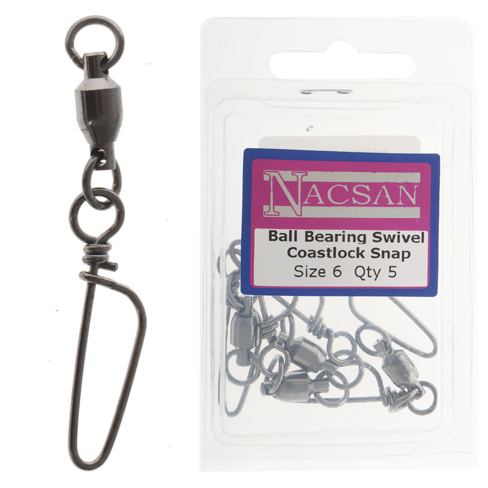 Nacsan Ball Bearing Game Swivel with Coastlock Snap 170lb Size 6 Qty 5