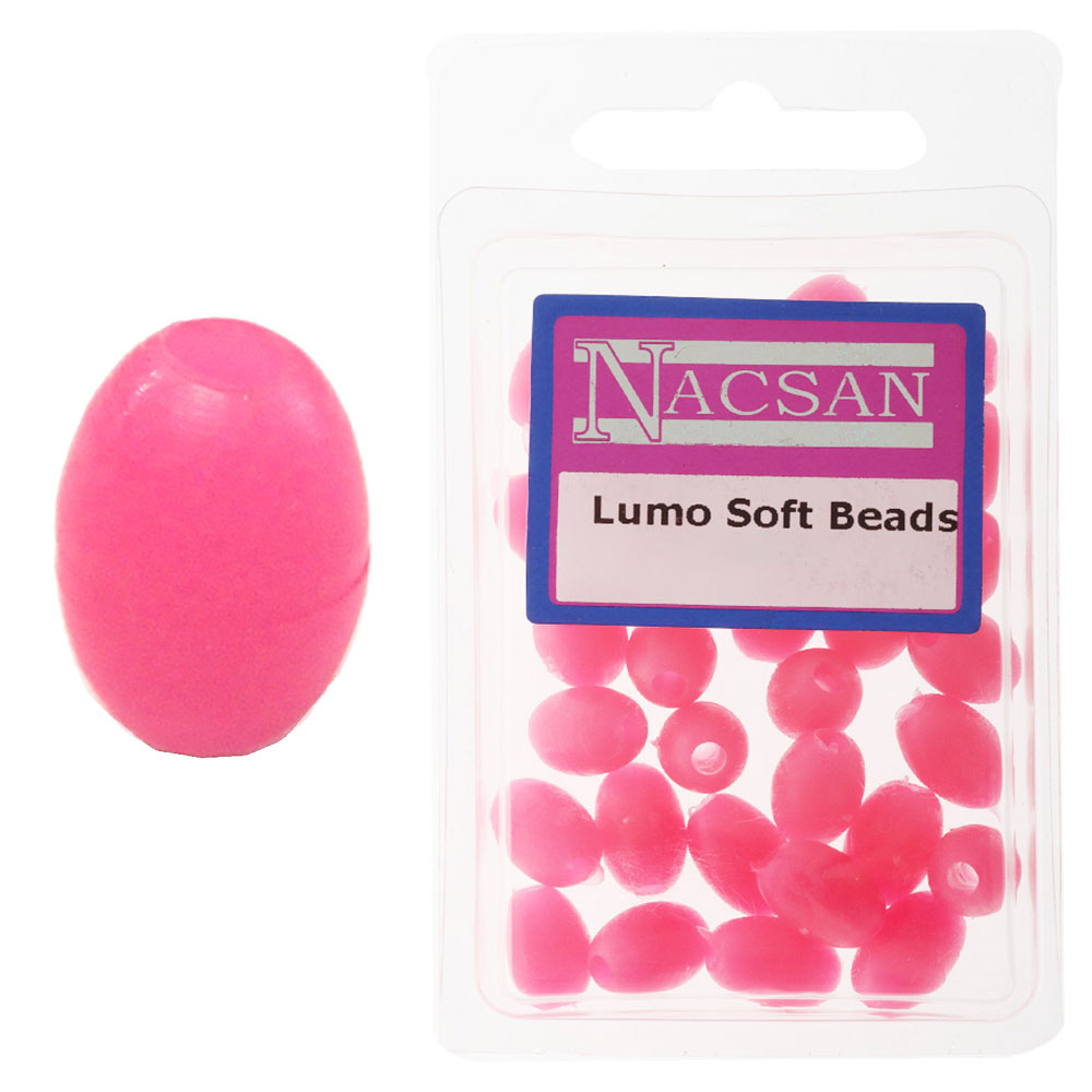 Nacsan Soft Fishing Beads Lumo Pink Medium 10 x 7 mm Qty 60