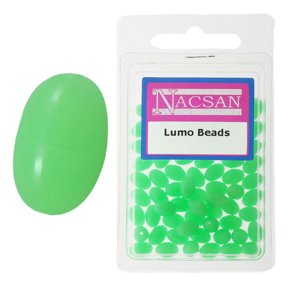 Nacsan Hard Fishing Beads Lumo Green Medium 10 x 7 mm Qty 60