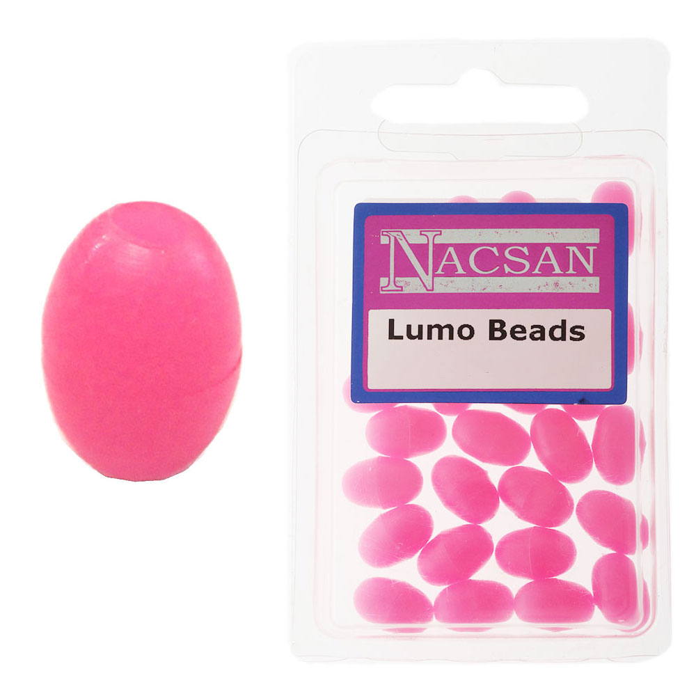 Nacsan Hard Fishing Beads Lumo Pink Medium 10 x 7 mm Qty 60