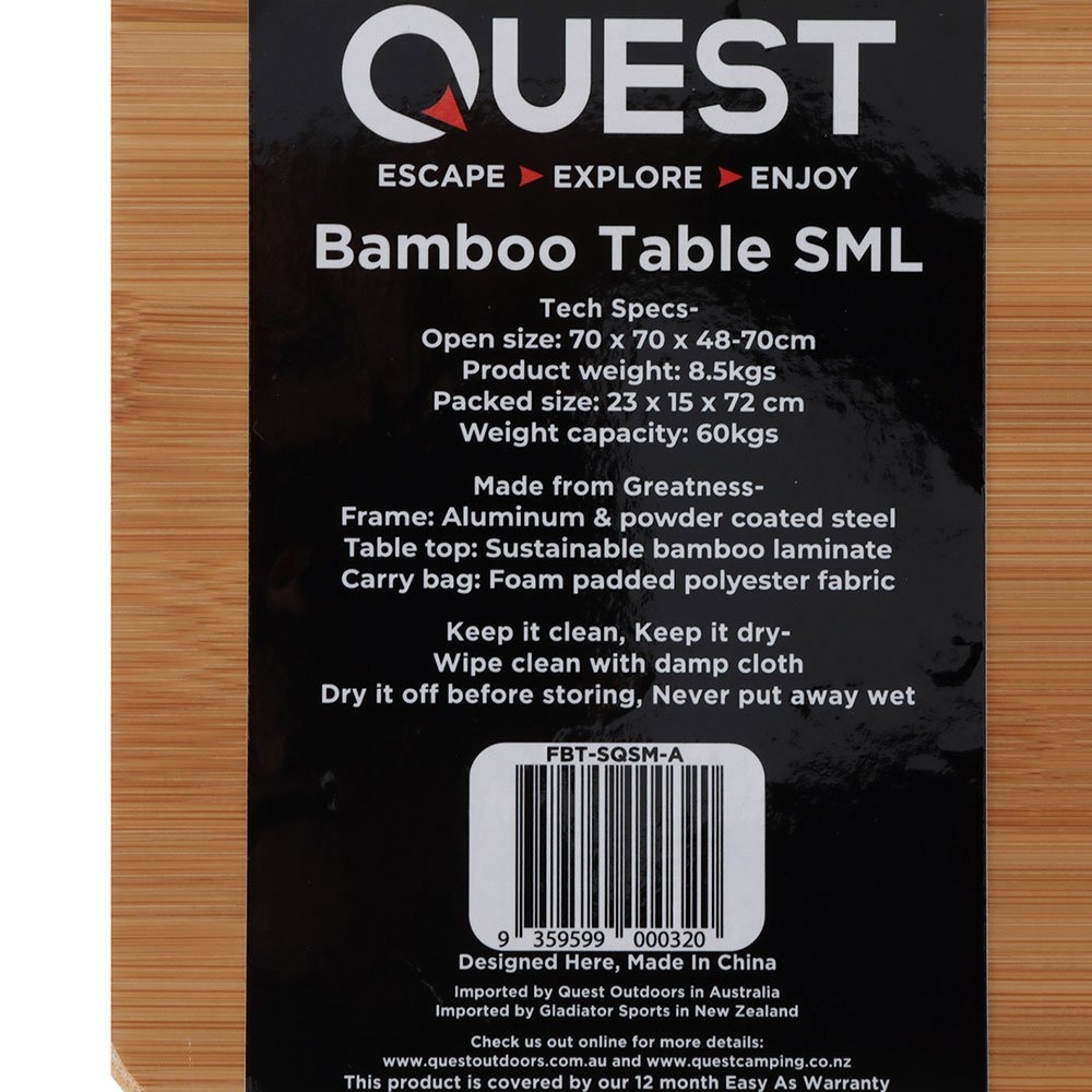Quest Square Bamboo Camp Table Small - 70 x 70cm