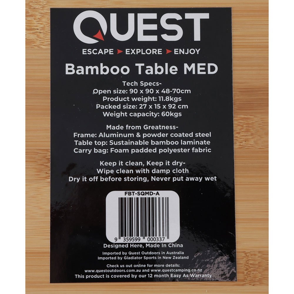 Quest Square Bamboo Camp Table Medium - 90 x 90cm
