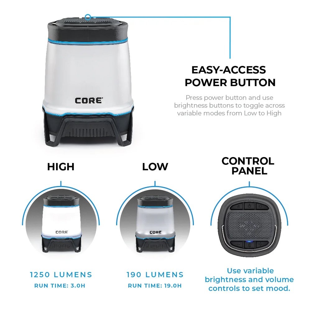 CORE Rechargeable Lantern with Bluetooth Speaker 1250 Lumens