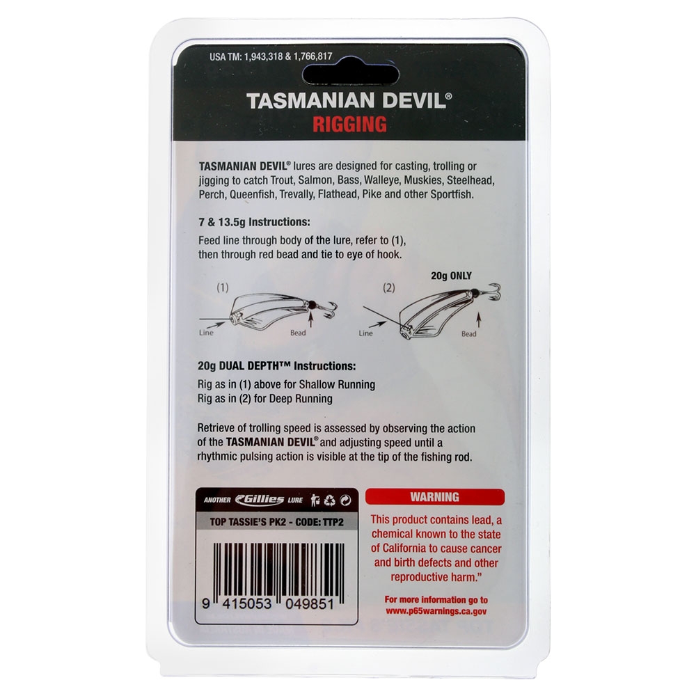 Tasmanian Devil Top Tassies No. 2 Freshwater Lure Pack 13g