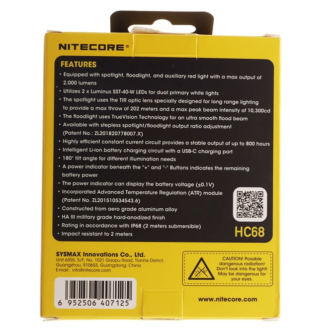 Nitecore HC68 Rechargeable Focusing Headlamp 2000lm