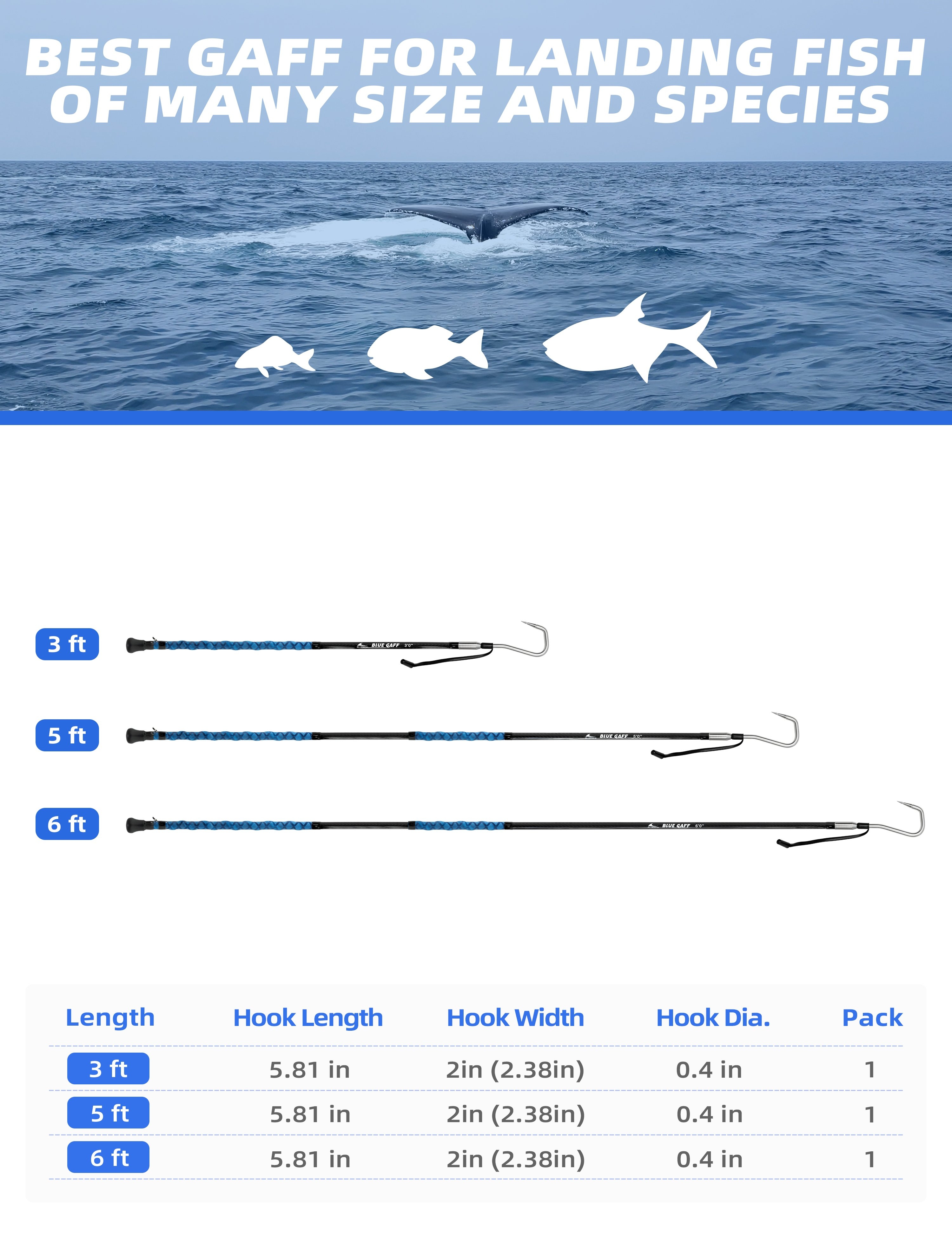 BlueWing Fibreglass Gaff with Stainless Steel Hook