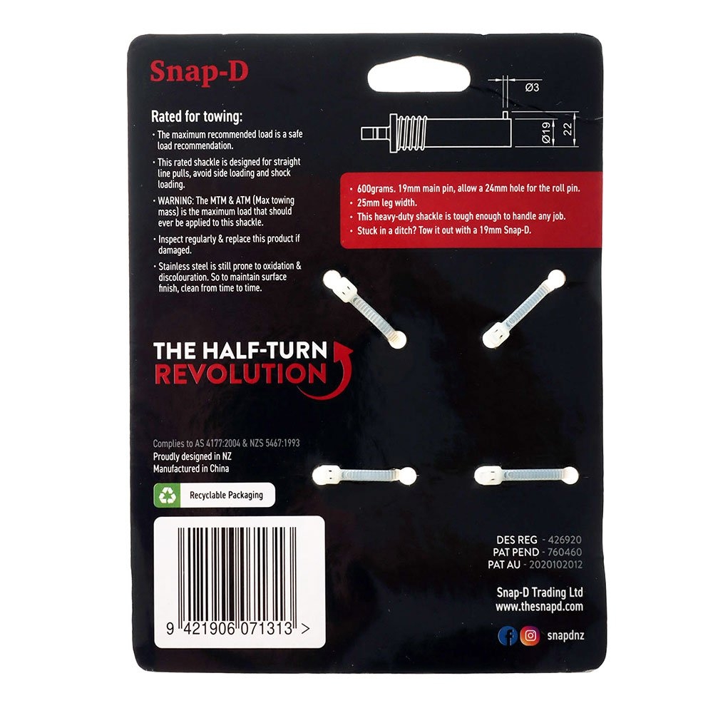 Snap-D 304 Stainless Steel Bow Shackle 19mm 3000kg