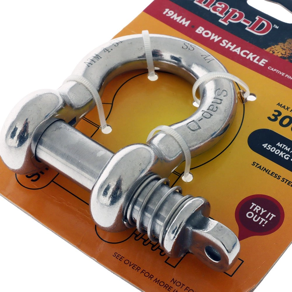 Snap-D 304 Stainless Steel Bow Shackle 19mm 3000kg Snap-D 304 Stainless Steel Bow Shackle 19mm 3000kg
