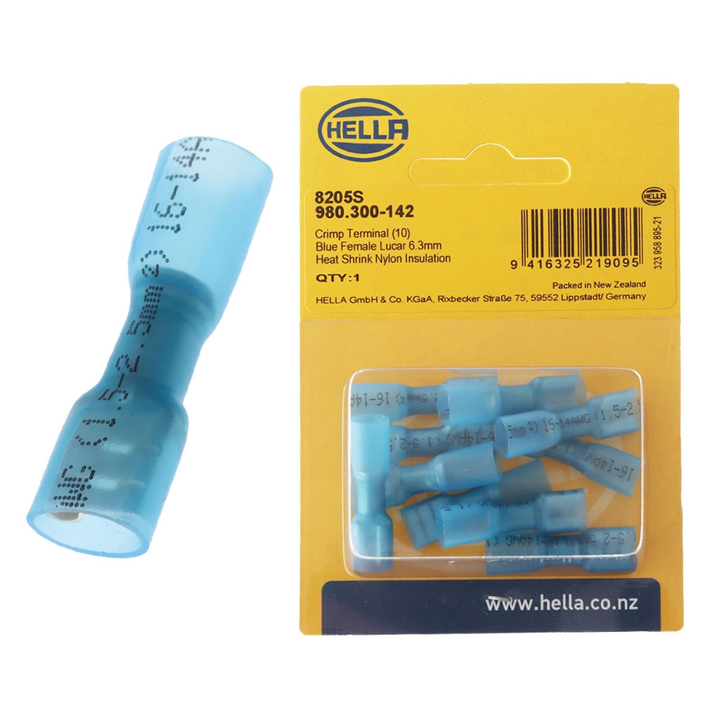 Hella Marine Heat Shrink Fully-Insulated Cable Connectors 6.3mm Blue Qty 10