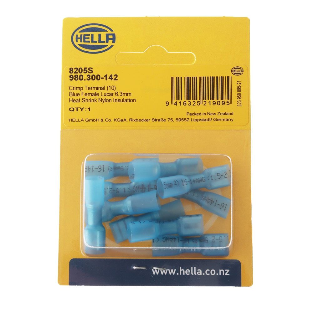 Hella Marine Heat Shrink Fully-Insulated Cable Connectors 6.3mm Blue Qty 10