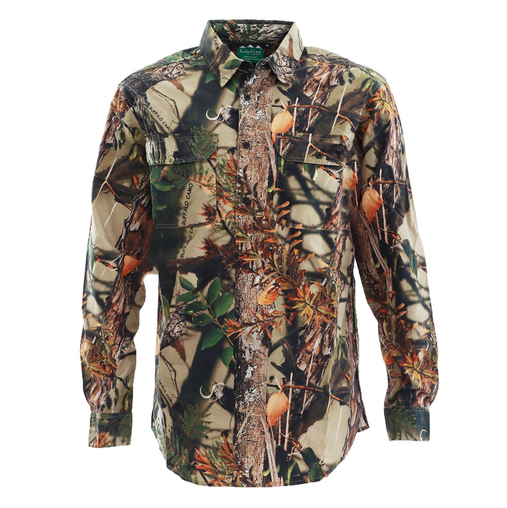 Ridgeline Yard Placket Mens Long Sleeve Shirt Buffalo Camo S