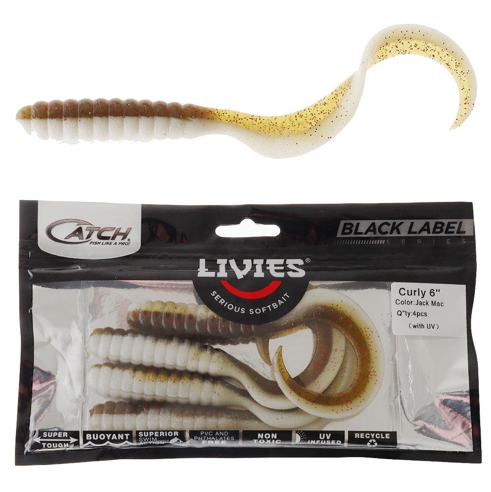Catch Black Label Livies Curly Tail Soft Bait 6in Qty 4 Jack Mac