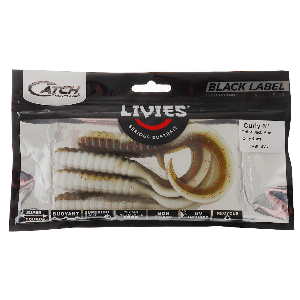 Catch Black Label Livies Curly Tail Soft Bait 6in Qty 4 Jack Mac
