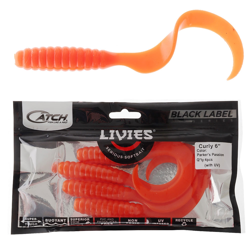 Catch Black Label Livies Curly Tail Soft Bait 6in Qty 4 Parker's Passion