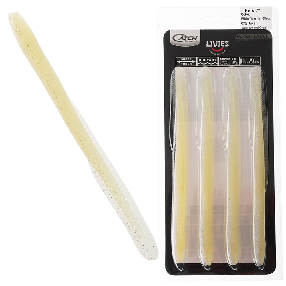 Catch Black Label Livies Eels Tail Soft Bait 7in White Warrior Qty 4