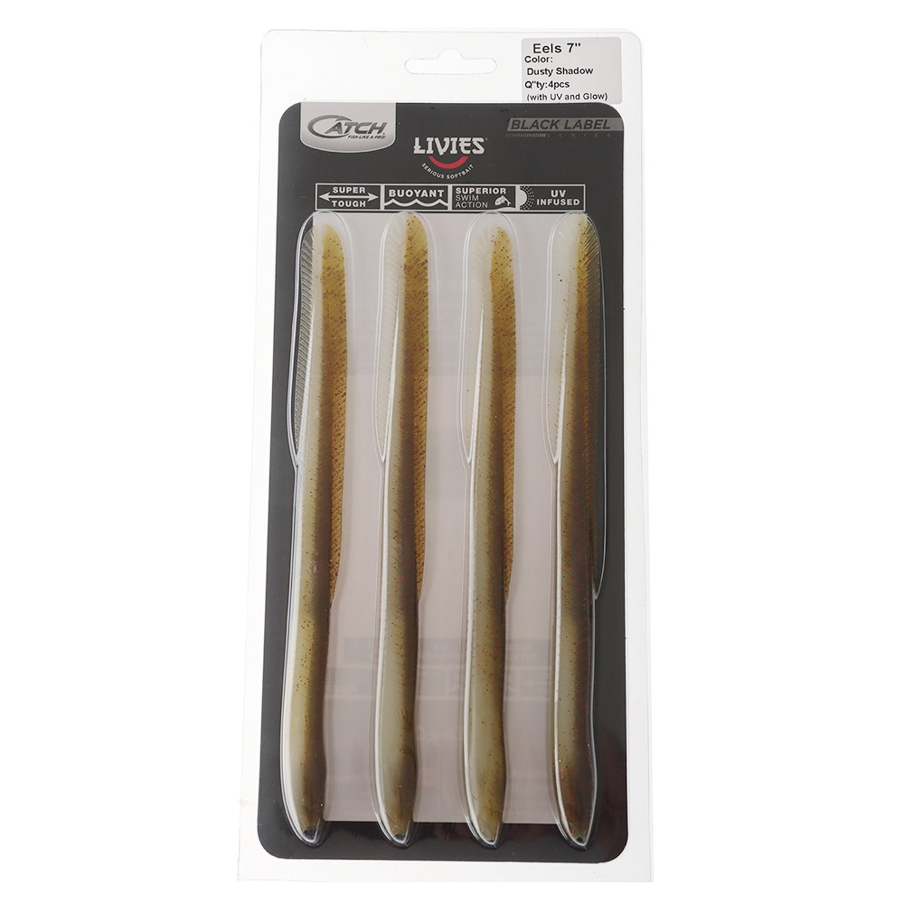 Catch Black Label Livies Eels Tail Soft Bait 7in Dusty Shadow Qty 4