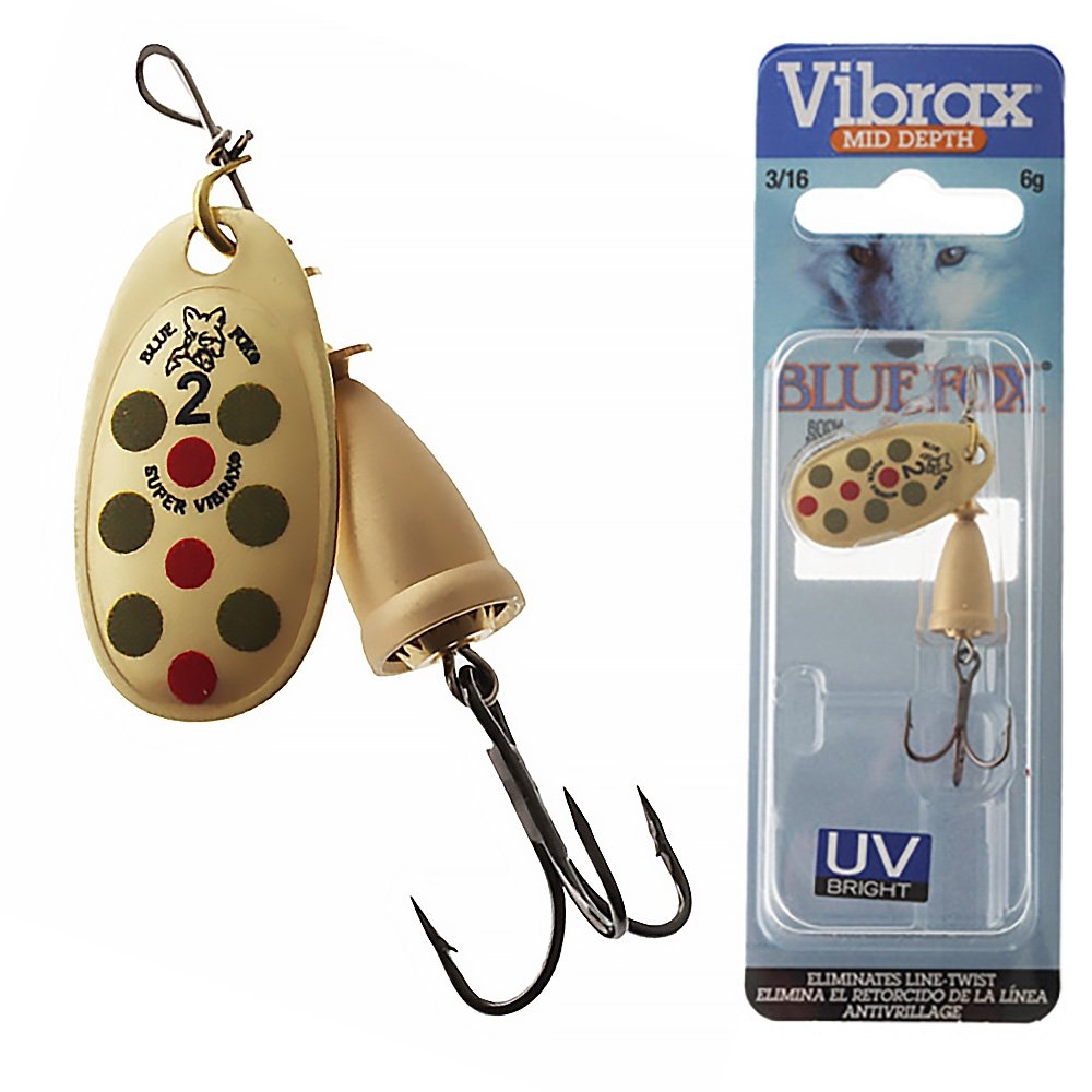 Blue Fox Vibrax UV Spinner Lure 6g Gold Olive Red UV