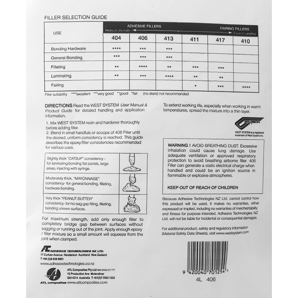 West System 406 Colloidal Silica Epoxy Filler 4L