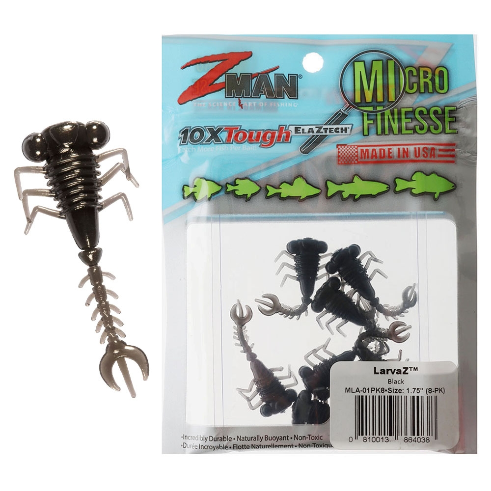 Z-Man Micro Finesse LarvaZ Soft Bait 4.5cm Qty 8 Black