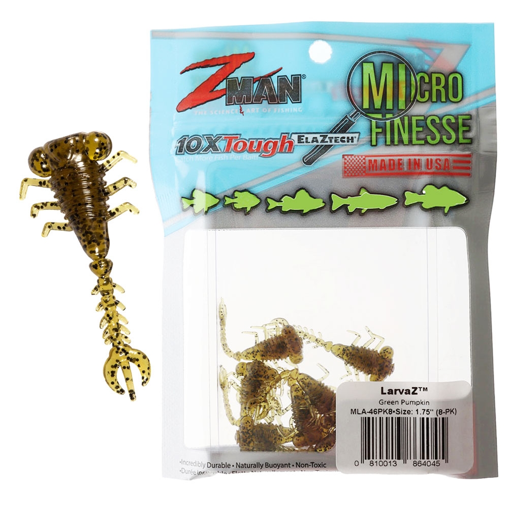 Z-Man Micro Finesse LarvaZ Soft Bait 4.5cm Qty 8 Green Pumpkin