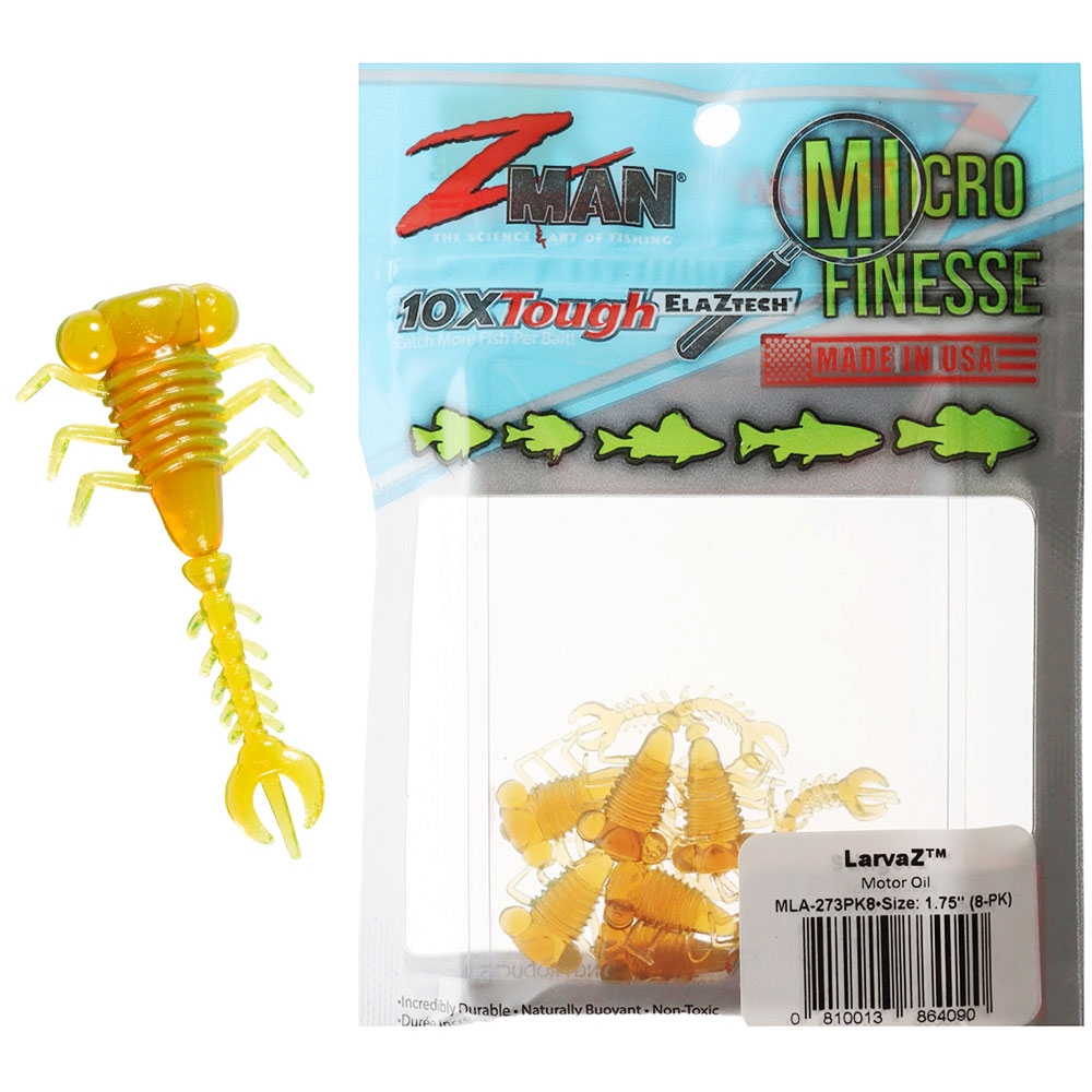 Z-Man Micro Finesse LarvaZ Soft Bait 4.5cm Qty 8 Motor Oil