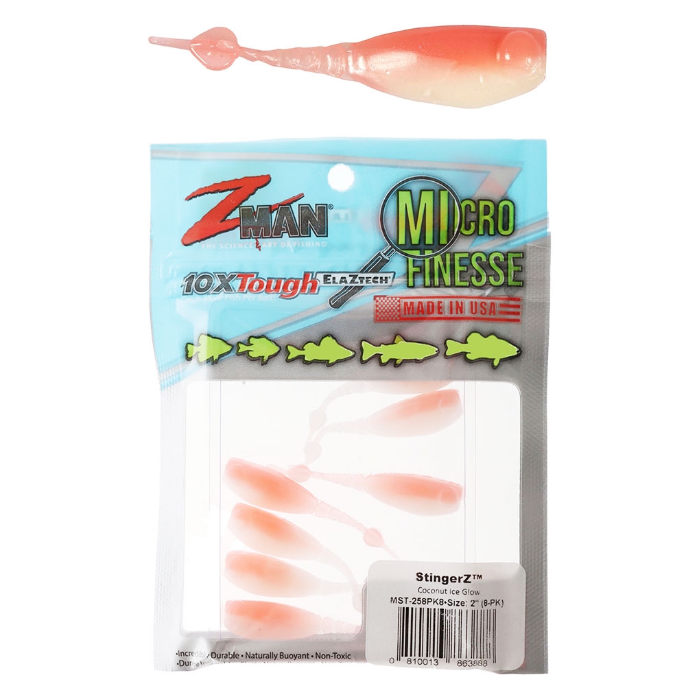 Z-Man Micro Finesse StingerZ Soft Bait 5cm Qty 8 Coconut Ice Glow