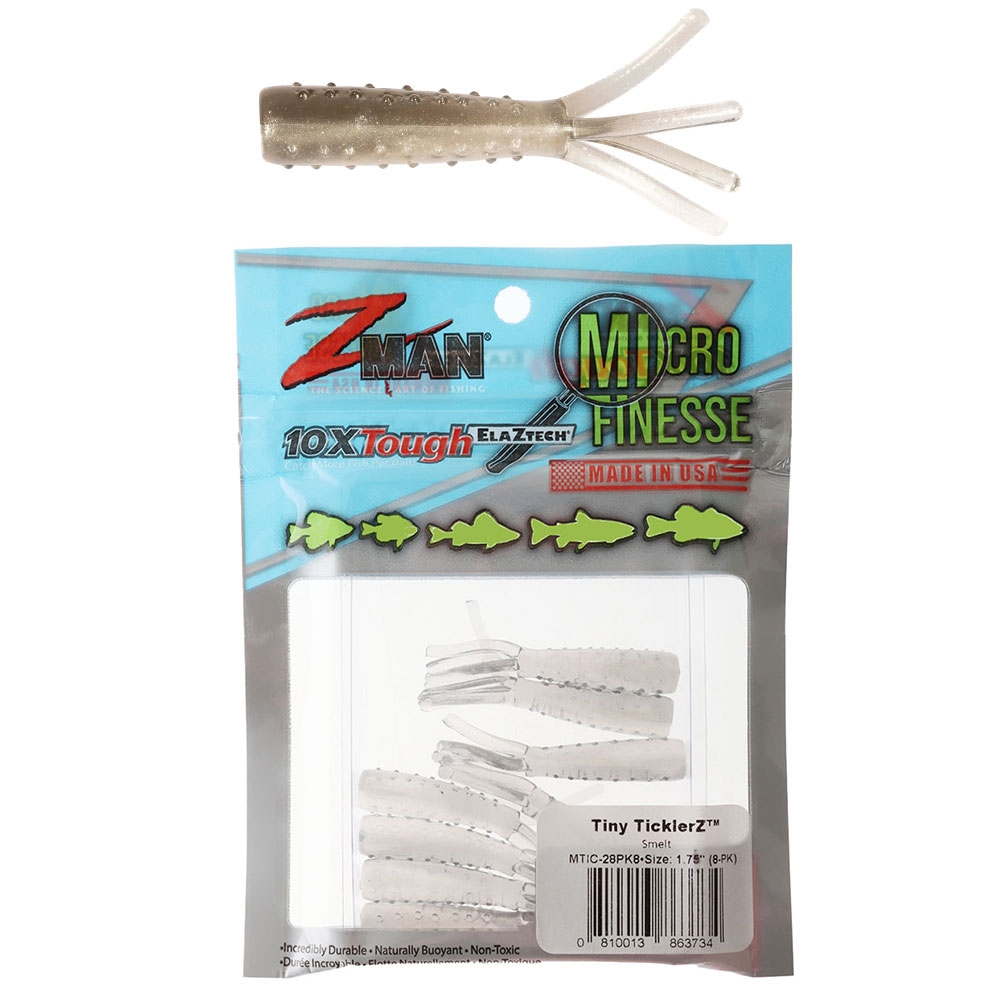 Z-Man Micro Finesse Tiny TicklerZ Soft Bait 4.5cm Qty 8 Smelt