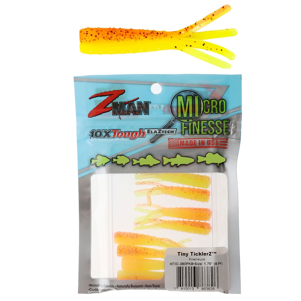 Z-Man Micro Finesse Tiny TicklerZ Soft Bait 4.5cm Qty 8 Firetreuse