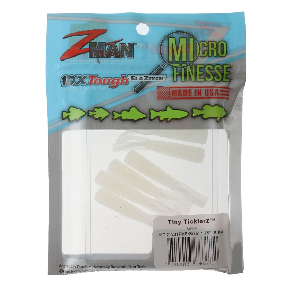 Z-Man Micro Finesse Tiny TicklerZ Soft Bait 4.5cm Qty 8 Glow - Packs ...