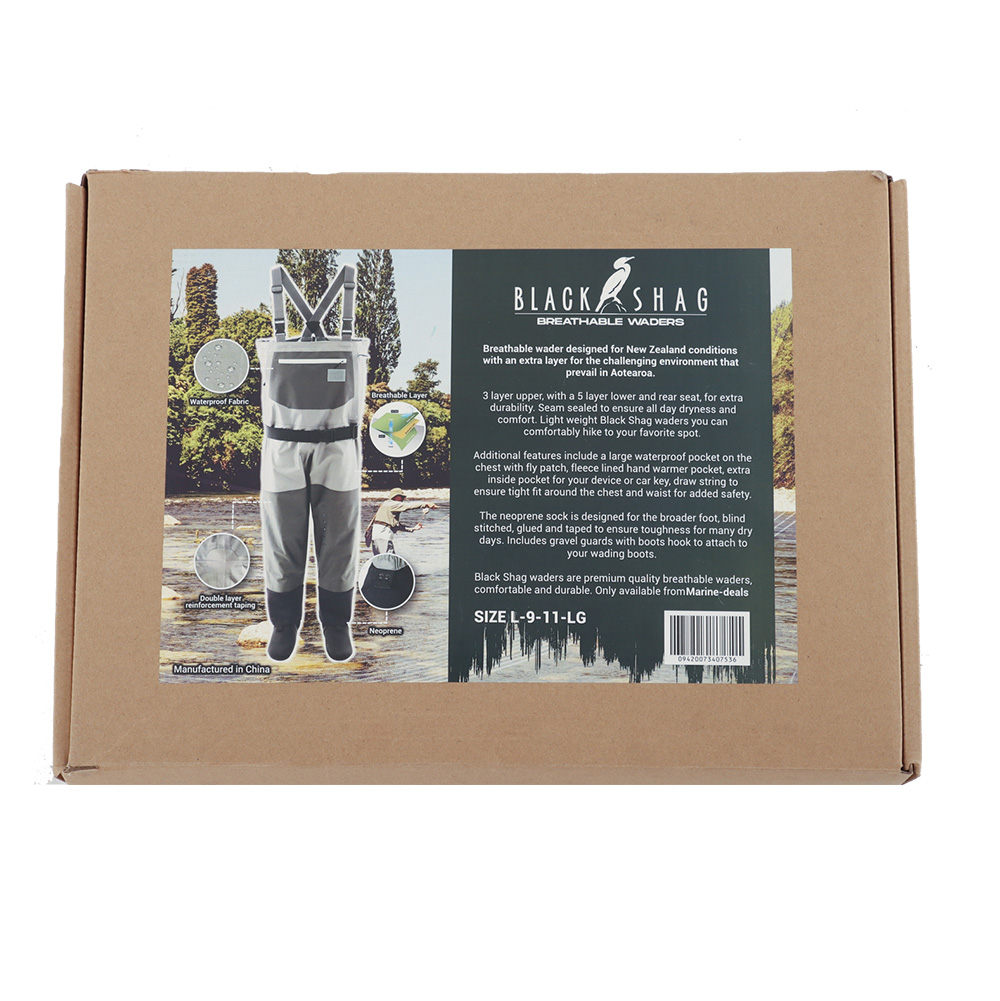 Black Shag Breathable Chest Waders Long L 9-11