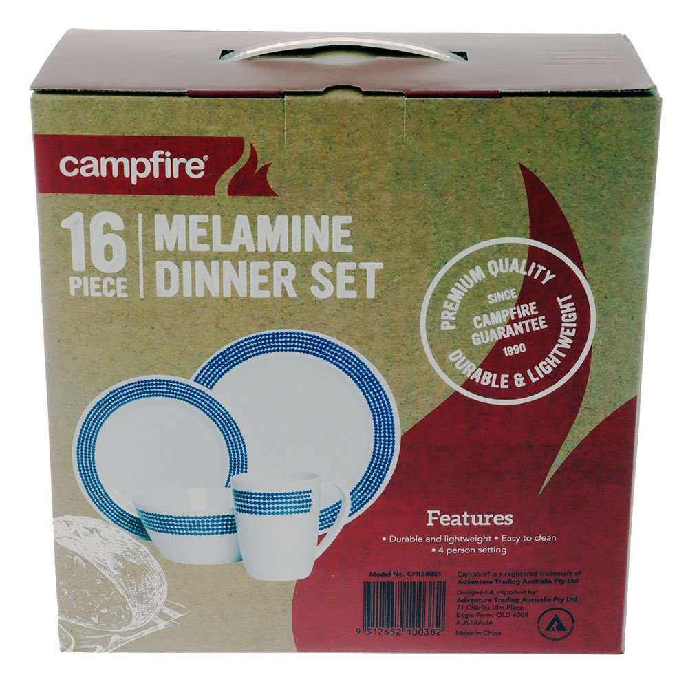 Campfire Shatter-Resistant Melamine 16-Piece Dinner Set Blue Moon