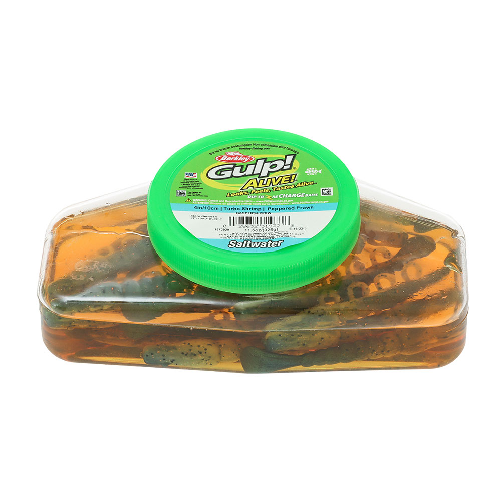 Berkley Gulp Alive Turbo Shrimp Soft Bait Tub 10cm Peppered Prawn