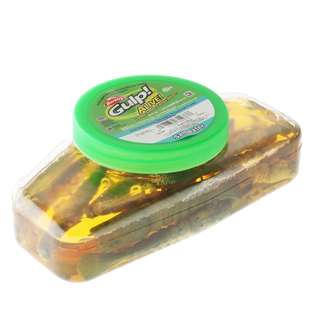 Berkley Gulp Alive Turbo Shrimp Soft Bait Tub 10cm Peppered Prawn