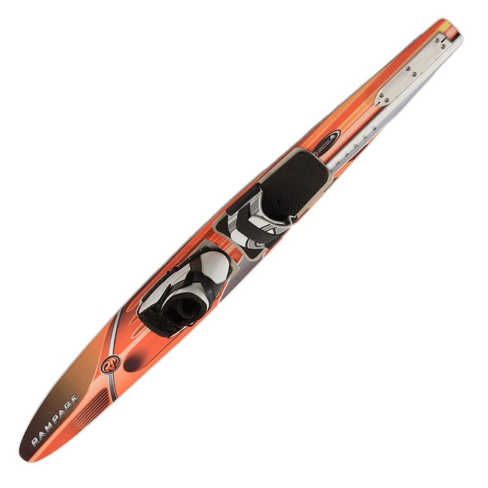 Ron Marks Rampage Hi-Wrap Slalom Water Ski incl Bindings and Cover Carry Case 172cm Orange