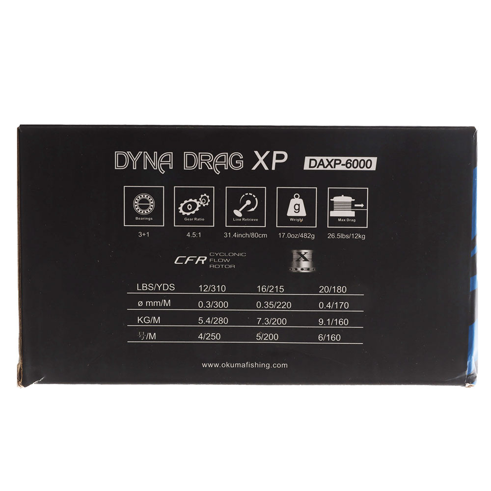 Okuma Dyna Drag XP 6000 Baitfeeder Spinning Reel Spooled with 8kg Mono